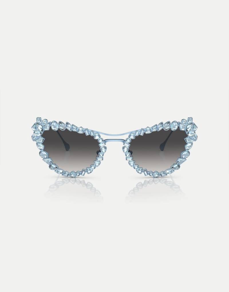 Swarovski - Sk7011 - Unregelmäßig geformte Sonnenbrille in mattem Hellbraun mit grauen Gläsern-Blau von Swarovski