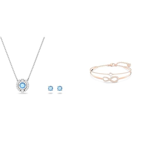 Swarovski Sparkling Dance Set, Rund, Blau, Rhodiniert & Infinity Armreif, Unendlichkeit, Weiss, Roségold-Legierungsschicht von Swarovski