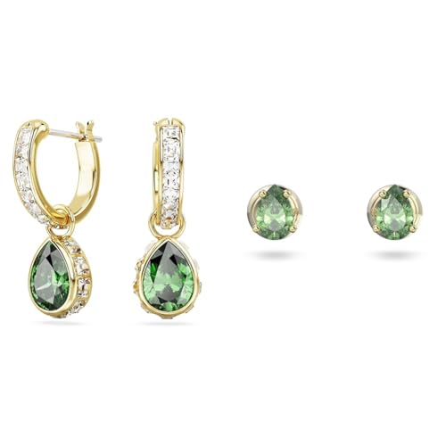 Swarovski Stilla Hängeohrringe, Grüne und Vergoldete Ohrhänger mit Strahlenden Swarovski Kristallen & Stilla Ohrringe, Vergoldete Damenohrringe mit Tropfenförmigen Kristallen im Brillantschliff von Swarovski