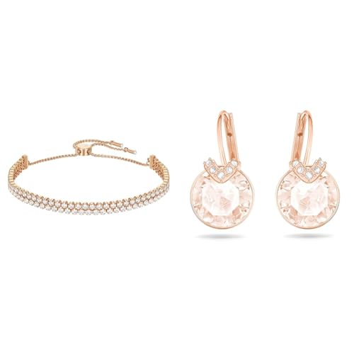 Swarovski Subtle Armband, Weiss, Roségold-Legierungsschicht & Bella V Drop-Ohrhänger, Rundschliff, Goldfarben, Roségold-Legierungsschicht von Swarovski