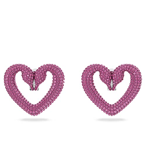 Swarovski Una Ohrclips, Herz, Groß, Rosa, Rhodiniert von Swarovski