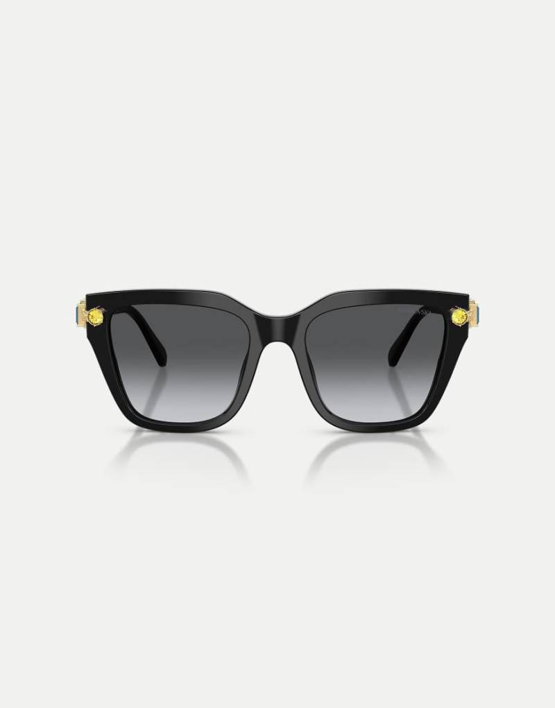 Swarovski - Unregelmäßig geformte, polarisierte Sonnenbrille in Schwarz mit grauen Gläsern von Swarovski
