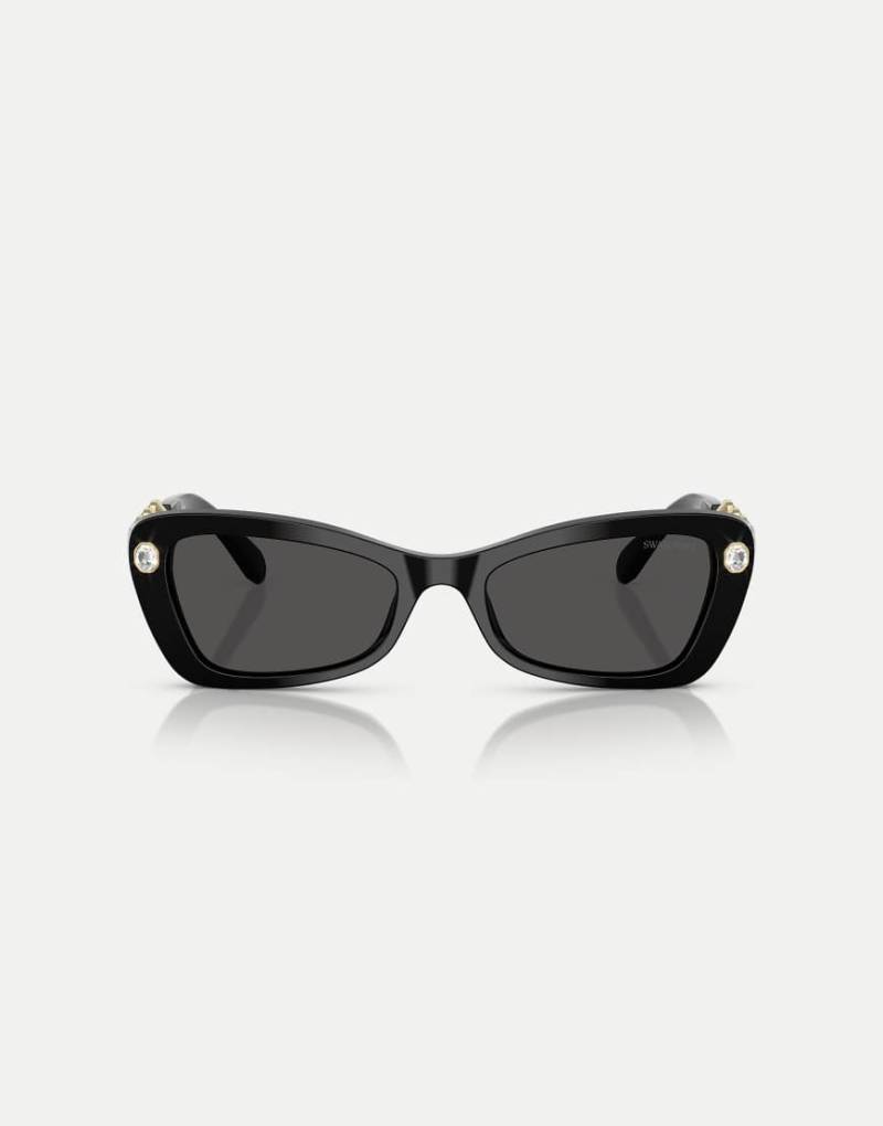 Swarovski - Unregelmäßig geformte Sonnenbrille in Schwarz mit grauen Gläsern von Swarovski