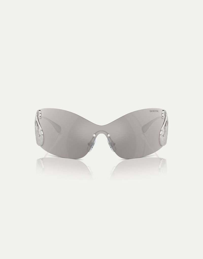 Swarovski - Unregelmäßig geformte Sonnenbrille in Silber mit verspiegelten Gläsern von Swarovski