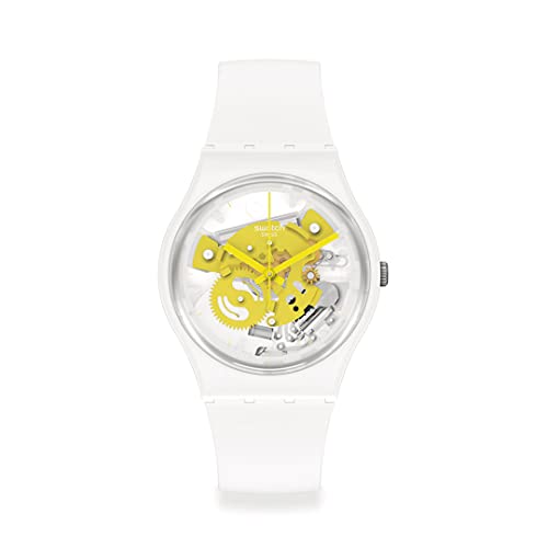 Swatch Bioceramic Time to Yellow Unisex Armbanduhr SO31W105, Quarz, weißes Zifferblatt, Quarz-Uhrwerk von Swatch