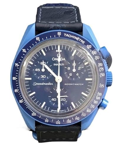 Swatch Armbanduhr Moonswatch Omega x Mission to Neptune Straußleder, blau, Armband von Swatch