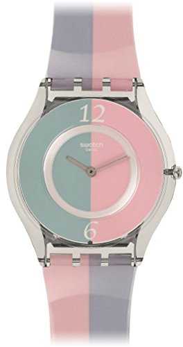 Swatch Damen Analog Quarz Uhr mit Leder Armband SFK398 von Swatch
