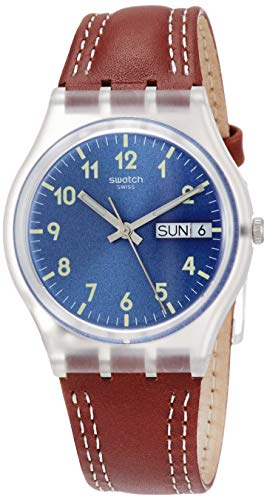 Swatch Herren Analog Quarz Uhr mit Leder Armband GE709 von Swatch