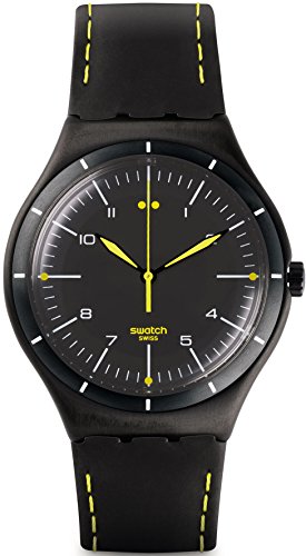 Swatch Herren Analog Quarz Uhr mit Leder Armband YWB100 von Swatch