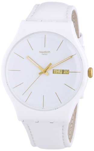 Swatch Herren-Armbanduhr XL Originals White Character Analog Quarz Leder SUOW703 von Swatch