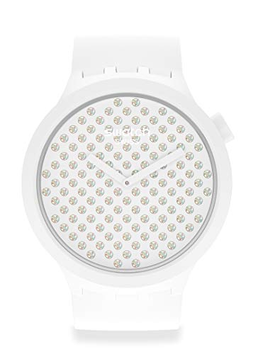 Swatch Light Boreal Quarz Unisex Armbanduhr SO27Z106, Weiss/opulenter Garten, Quarz-Uhrwerk von Swatch