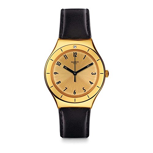 Swatch Unisex Erwachsene Analog Quarz Uhr mit Leder Armband YGG105 von Swatch