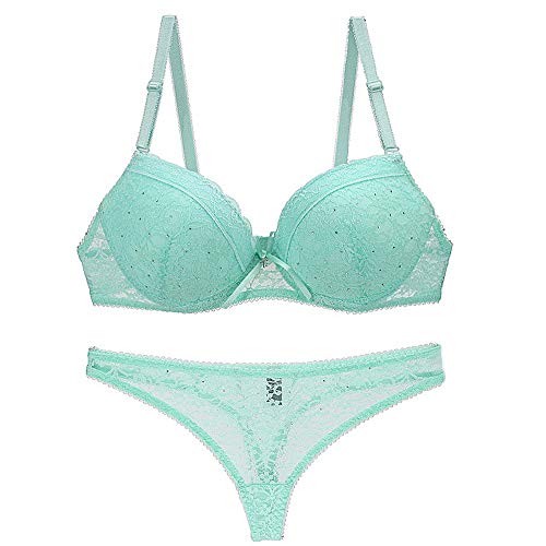 Swbreety Damen Dessous Sexy Push Up Spitze BH Unterwäsche Bikini Höschen Set - Gr�n - 85B von Swbreety