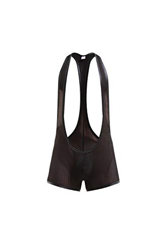 Swbreety Herren Einteiler Mesh Bodysuit Jockstrap Wrestling Singlet Unterwäsche, Schwarz, Small von Swbreety