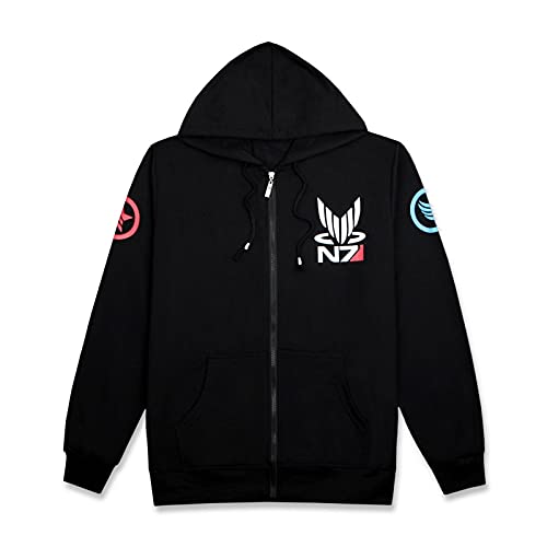 Mass Effect N7 Kapuzenjacke Herren Mit Reißverschluss,Herbst und Winter Plus Fleecejacke Herren Zipper Hoody Pullover Schwarz von Kinsea