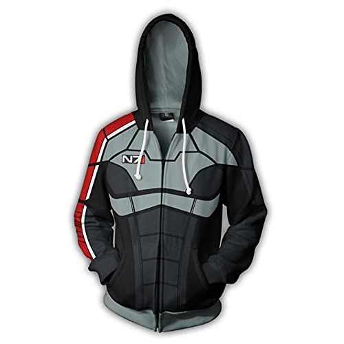 Mass Effect N7 Kapuzenjacke Herren Mit Reißverschluss,Hoodie Sweatjacke Männer,Cosplay Hoodie Herren Zipper Hoody Pullover von Kinsea