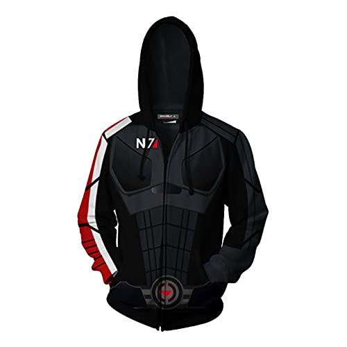 Mass Effect N7 Kapuzenjacke Herren Mit Reißverschluss,Hoodie Sweatjacke Männer,Cosplay Hoodie Herren Zipper Hoody Pullover von Kinsea