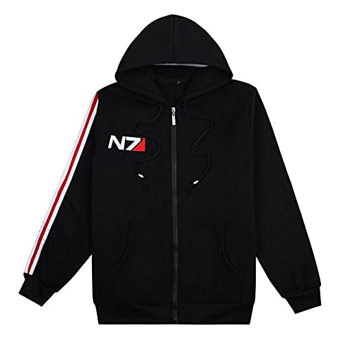 Mass Effect N7 Kapuzenjacke Herren Mit Reißverschluss,Hoodie Sweatjacke Männer Schwarz,Cosplay Hoodie Herren Zipper Hoody Pullover von Kinsea
