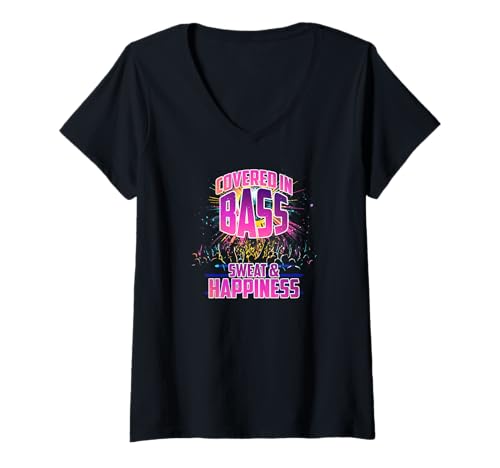 Damen Covered IN BASS Sweat and Happiness T-Shirt mit V-Ausschnitt Damen Covered IN BASS Sweat and Happiness T-Shirt mit V-Ausschnitt von Sweat Bass Day Awake Covered Happiness Drop Music