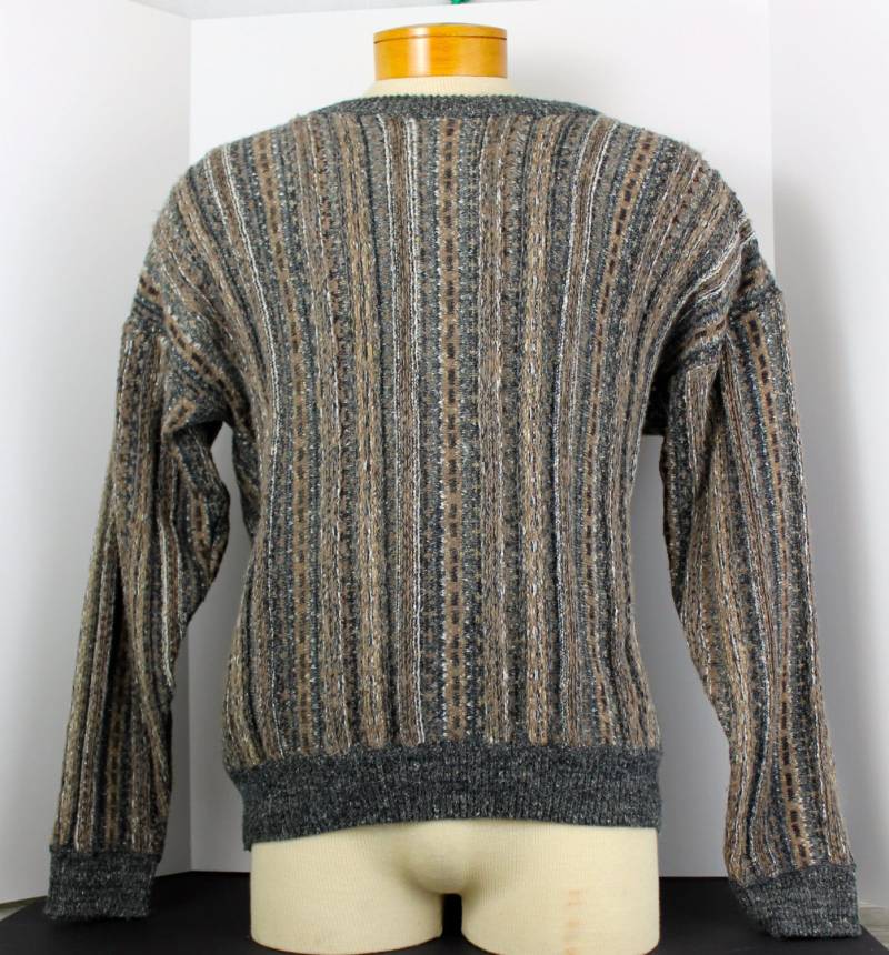 Vintage Wolle Acrylpullover Herren Xl Gestreift Dimensionale Kleid Pullover Von Architekten von SweaterStories