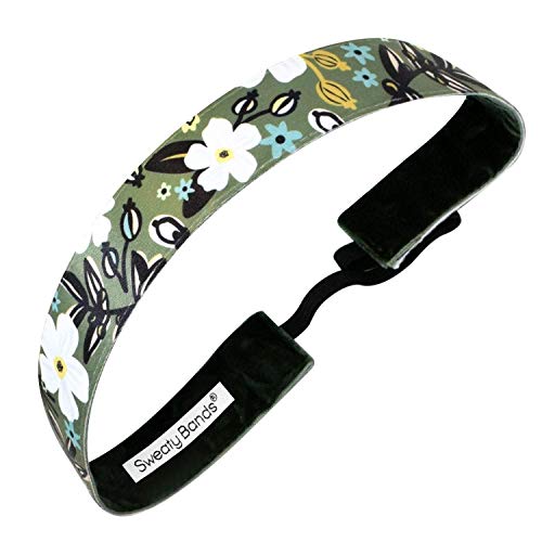 Sweaty Bands Damen Mädchen Stirnband – Anti-Rutsch Samt gefüttert Floral Haarband – Bloominous Olive 2,5 cm Sweaty Bands Damen Mädchen Stirnband – Anti-Rutsch Samt gefüttert Floral Haarband – Bloominous Olive 2,5 cm von Sweaty Bands