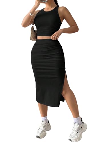 SweatyRocks 2 Teiler Damen Sommer Rock Und Top Elegant Zweiteiler Langer Rock Mit Schlitz Sexy Outfit Crop Top Mit Rock Sommer Outfit Freizeitanzug Schwarz L SweatyRocks 2 Teiler Damen Sommer Rock Und Top Elegant Zweiteiler Langer Rock Mit Schlitz Sexy Outfit Crop Top Mit Rock Sommer Outfit Freizeitanzug Schwarz L von SweatyRocks
