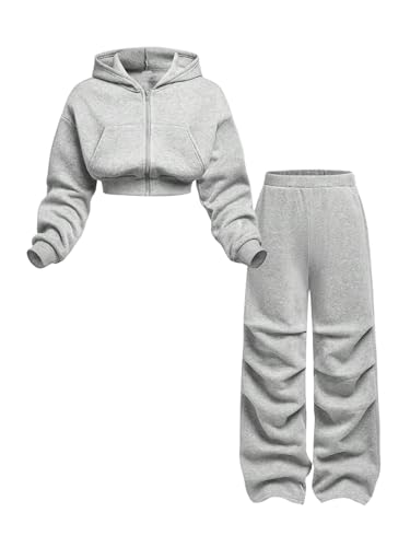 SweatyRocks 2 Teiler Outfits Mädchen Langarm Crop Sweatshirt mit Taschen und Kapuze Hohe Taille Weite Beine Sporthose Lässig Set Grau 10 Jahre SweatyRocks 2 Teiler Outfits Mädchen Langarm Crop Sweatshirt mit Taschen und Kapuze Hohe Taille Weite Beine Sporthose Lässig Set Grau 10 Jahre von SweatyRocks