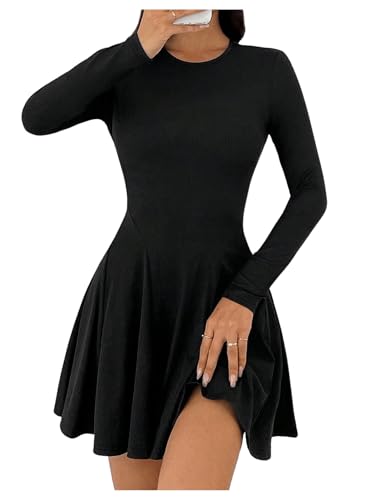 SweatyRocks A Linien Kleid Damen Langarm Minikleid Sexy Elegant Langarmkleid Ausgestelltes Kleid Freizeitkleid Schwarz M von SweatyRocks