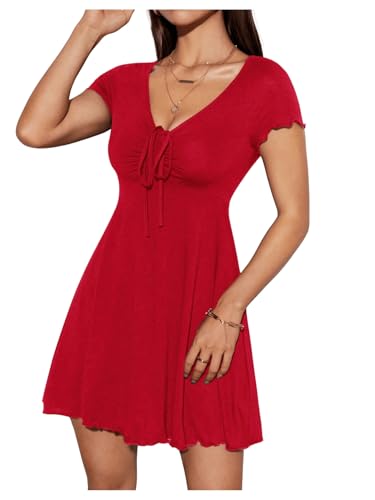 SweatyRocks A Linien Kleid Damen Sommer Kleid Mit V Ausschnitt Kurz Minikleid Mit Rüschen Freizeitkleid Kurzarm Kleid Mit Knoten Rot XS SweatyRocks A Linien Kleid Damen Sommer Kleid Mit V Ausschnitt Kurz Minikleid Mit Rüschen Freizeitkleid Kurzarm Kleid Mit Knoten Rot XS von SweatyRocks
