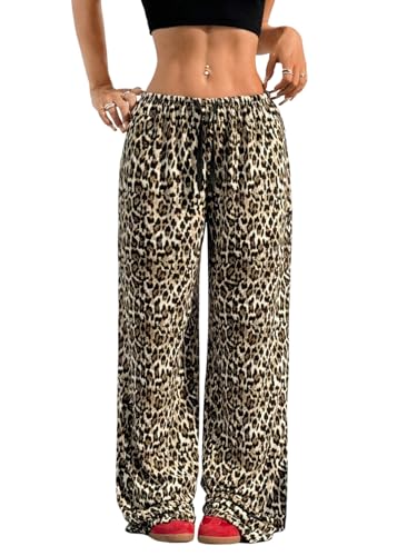 SweatyRocks Baggy Hose Damen Leo Print Jogginghose Lockere Hosen Y2k Damenhose Mit Gummizug Leo Sweathose Freizeithose Weites Bein Leoparden S von SweatyRocks