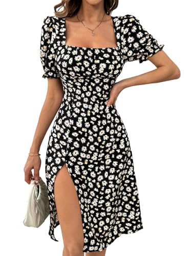 SweatyRocks Blumenkleid Damen Elegant Kleid Mit Schlitz Midikleid Sommerkleid Mit Eckigem Ausschnitt Boho Kleid A Linien Kleider Schwarz XS SweatyRocks Blumenkleid Damen Elegant Kleid Mit Schlitz Midikleid Sommerkleid Mit Eckigem Ausschnitt Boho Kleid A Linien Kleider Schwarz XS von SweatyRocks