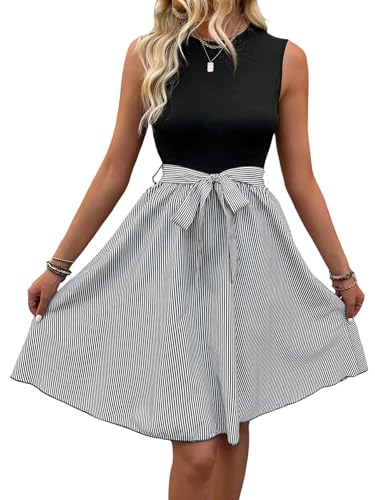 SweatyRocks Blusenkleid Damen Elegant A Linien Kleid Sommerkleid Mit Streifen Freizeitkleid Midi Kleid Mit Gürtel Business Outfit Schwarz und Weiß S SweatyRocks Blusenkleid Damen Elegant A Linien Kleid Sommerkleid Mit Streifen Freizeitkleid Midi Kleid Mit Gürtel Business Outfit Schwarz und Weiß S von SweatyRocks