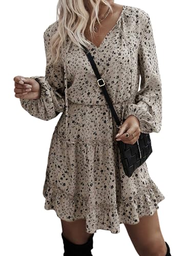 SweatyRocks Blusenkleid Damen Elegant Langarm Herbstkleid Blumenkleid A Linie Tunikakleid Mit Schleife Winter Midikleid Khaki L SweatyRocks Blusenkleid Damen Elegant Langarm Herbstkleid Blumenkleid A Linie Tunikakleid Mit Schleife Winter Midikleid Khaki L von SweatyRocks