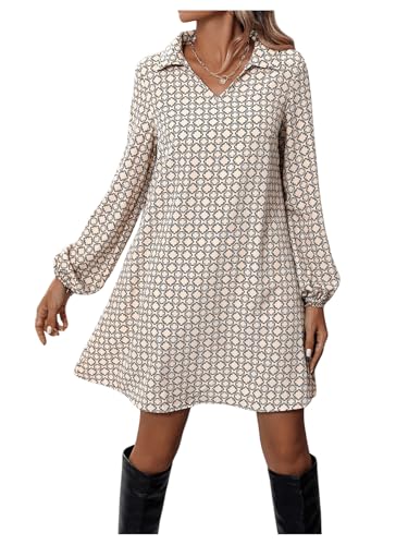 SweatyRocks Blusenkleid Damen Langarm Pulloverkleid Elegant Midikleid A Linien Kleid Herbst Kleid Mit Kragen Winterkleid Kurz Aprikosenfarben XS von SweatyRocks
