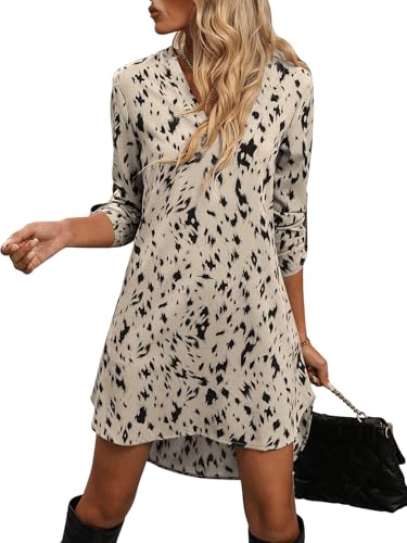 SweatyRocks Blusenkleid Damen Langarm Tunikakleid Midi Leo Kleid Hemdblusenkleid Elegant Herbstkleid Winterkleid Business Outfit Aprikosenfarben S von SweatyRocks