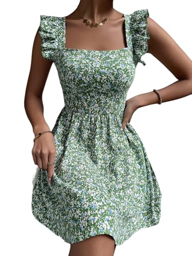 SweatyRocks Boho Kleid Damen Hochzeitskleid Blumenkleid Sommer Strandkleid A Linie Minikleid Sommerkleid Hochzeitsgast Rückenfreie Kleider Sommer Outfits Grün M von SweatyRocks