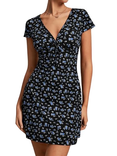 SweatyRocks Boho Kleid Damen Kurz Sommerkleid A Linien Kleid Mit Blumen Minikleid Mit V Ausschnitt Blümchenkleid Süßes Kleid Freizeitkleid Schwarz und Blau S SweatyRocks Boho Kleid Damen Kurz Sommerkleid A Linien Kleid Mit Blumen Minikleid Mit V Ausschnitt Blümchenkleid Süßes Kleid Freizeitkleid Schwarz und Blau S von SweatyRocks