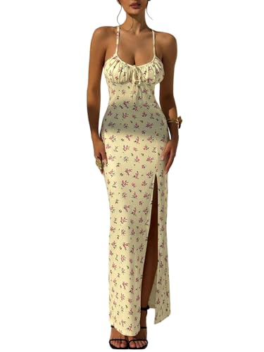 SweatyRocks Boho Kleid Damen Lang Maxikleider Sommer Bodycon Kleid Mit Schlitz Blumenkleid Sommerkleid Spaghettiträger Kleid Strandkleider Gelb S SweatyRocks Boho Kleid Damen Lang Maxikleider Sommer Bodycon Kleid Mit Schlitz Blumenkleid Sommerkleid Spaghettiträger Kleid Strandkleider Gelb S von SweatyRocks