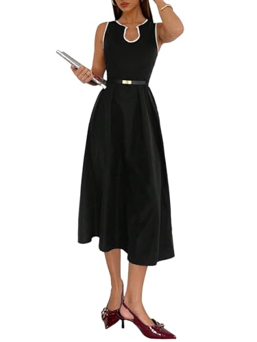 SweatyRocks Cut Out Kleid Damen Sommer Maxikleider Elegant Sommerkleid A Linie Damenkleider Tank Kleid Lang Maxikleid Hochzeitsgast Business Outfit Schwarz XL von SweatyRocks