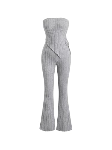 SweatyRocks Damen 2 Piece Hosen und Tube Top Sets Outfit Set Streetwear Asymmetrisch Tops Lange Schlaghose Freizeitanzug Grau S SweatyRocks Damen 2 Piece Hosen und Tube Top Sets Outfit Set Streetwear Asymmetrisch Tops Lange Schlaghose Freizeitanzug Grau S von SweatyRocks