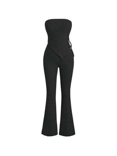 SweatyRocks Damen 2 Piece Hosen und Tube Top Sets Outfit Set Streetwear Asymmetrisch Tops Lange Schlaghose Freizeitanzug Schwarz M SweatyRocks Damen 2 Piece Hosen und Tube Top Sets Outfit Set Streetwear Asymmetrisch Tops Lange Schlaghose Freizeitanzug Schwarz M von SweatyRocks
