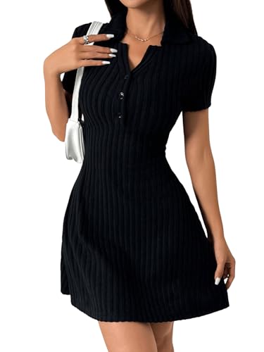 SweatyRocks Damen A-Linie Kleid Minikleid Casual Sommerkleid V Ausschnitt Freizeitkleid Tshirt Skaterkleid mit Knöpfen Schwarz XS SweatyRocks Damen A-Linie Kleid Minikleid Casual Sommerkleid V Ausschnitt Freizeitkleid Tshirt Skaterkleid mit Knöpfen Schwarz XS von SweatyRocks