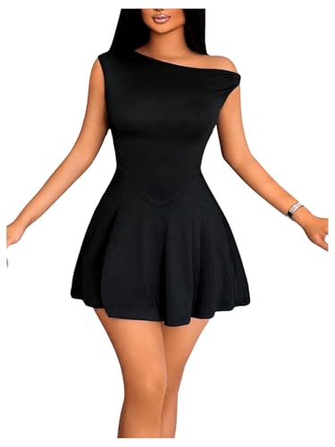 SweatyRocks Damen A Linie Minikleid Elegant Sommerkleid Partykleid Asymmetrischer Ausschnitt Skaterkleid Ärmellos Kleid Schwarz M SweatyRocks Damen A Linie Minikleid Elegant Sommerkleid Partykleid Asymmetrischer Ausschnitt Skaterkleid Ärmellos Kleid Schwarz M von SweatyRocks