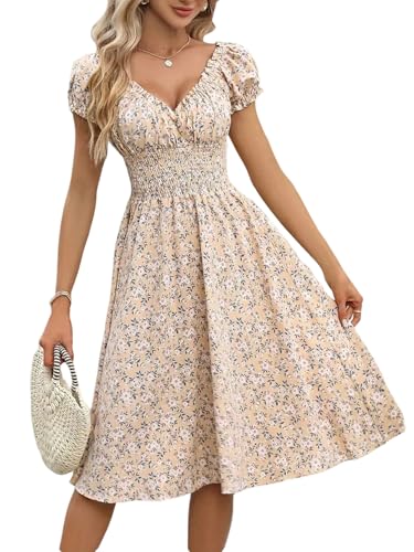 SweatyRocks Damen A Linie Sommerkleid V-Ausschnitt Skaterkleid Freizeitkleid Blumenkleid Print Urlaubkleid Knielang Kleid mit Puffärmel Aprikosenfarben L SweatyRocks Damen A Linie Sommerkleid V-Ausschnitt Skaterkleid Freizeitkleid Blumenkleid Print Urlaubkleid Knielang Kleid mit Puffärmel Aprikosenfarben L von SweatyRocks