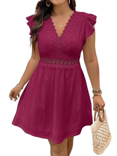 SweatyRocks Damen A Linien Kleid Großen Größen Ärmellose Sommerkleid Kurze Kleider V Ausschnitt Sommer Curvy Freizeitkleid Bordeaux 4XL SweatyRocks Damen A Linien Kleid Großen Größen Ärmellose Sommerkleid Kurze Kleider V Ausschnitt Sommer Curvy Freizeitkleid Bordeaux 4XL von SweatyRocks