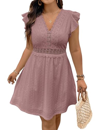 SweatyRocks Damen A Linien Kleid Großen Größen Ärmellose Sommerkleid Kurze Kleider V Ausschnitt Sommer Curvy Freizeitkleid Grau-Rosa 2XL SweatyRocks Damen A Linien Kleid Großen Größen Ärmellose Sommerkleid Kurze Kleider V Ausschnitt Sommer Curvy Freizeitkleid Grau-Rosa 2XL von SweatyRocks