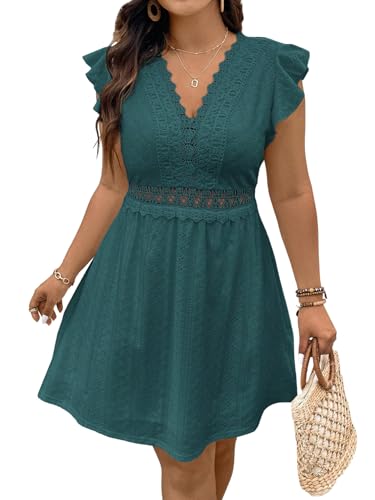 SweatyRocks Damen A Linien Kleid Großen Größen Ärmellose Sommerkleid Kurze Kleider V Ausschnitt Sommer Curvy Freizeitkleid Grün 2XL SweatyRocks Damen A Linien Kleid Großen Größen Ärmellose Sommerkleid Kurze Kleider V Ausschnitt Sommer Curvy Freizeitkleid Grün 2XL von SweatyRocks