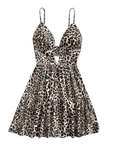 SweatyRocks Damen Ärmelloses Kleid Rückenfreies Kurzkleid Cut Outs Trägerkleid A Linie Partykleid V-Ausschnitt Sommerkleid mit Leopardenmuster Khaki S SweatyRocks Damen Ärmelloses Kleid Rückenfreies Kurzkleid Cut Outs Trägerkleid A Linie Partykleid V-Ausschnitt Sommerkleid mit Leopardenmuster Khaki S von SweatyRocks