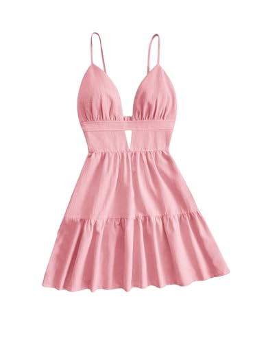 SweatyRocks Damen Ärmelloses Kleid Rückenfreies Minikleid Trägerkleid A Linie Partykleid V-Ausschnitt Sommerkleid Rosa S SweatyRocks Damen Ärmelloses Kleid Rückenfreies Minikleid Trägerkleid A Linie Partykleid V-Ausschnitt Sommerkleid Rosa S von SweatyRocks