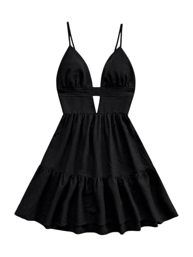 SweatyRocks Damen Ärmelloses Kleid Rückenfreies Minikleid Trägerkleid A Linie Partykleid V-Ausschnitt Sommerkleid Schwarz XS SweatyRocks Damen Ärmelloses Kleid Rückenfreies Minikleid Trägerkleid A Linie Partykleid V-Ausschnitt Sommerkleid Schwarz XS von SweatyRocks